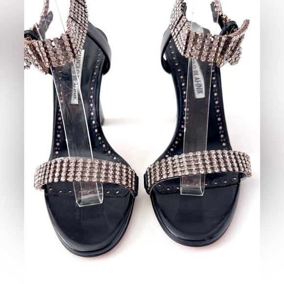 MANOLO BLAHNIK | Bashifa Black Leather Jewel Ankle Bracelet Strap Sandal US 6 - Picture 7 of 14